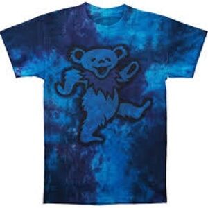 Grateful Dead Dancing Bear T-Shirt Size L Tie Dye Liquid Blue 100% Cotton